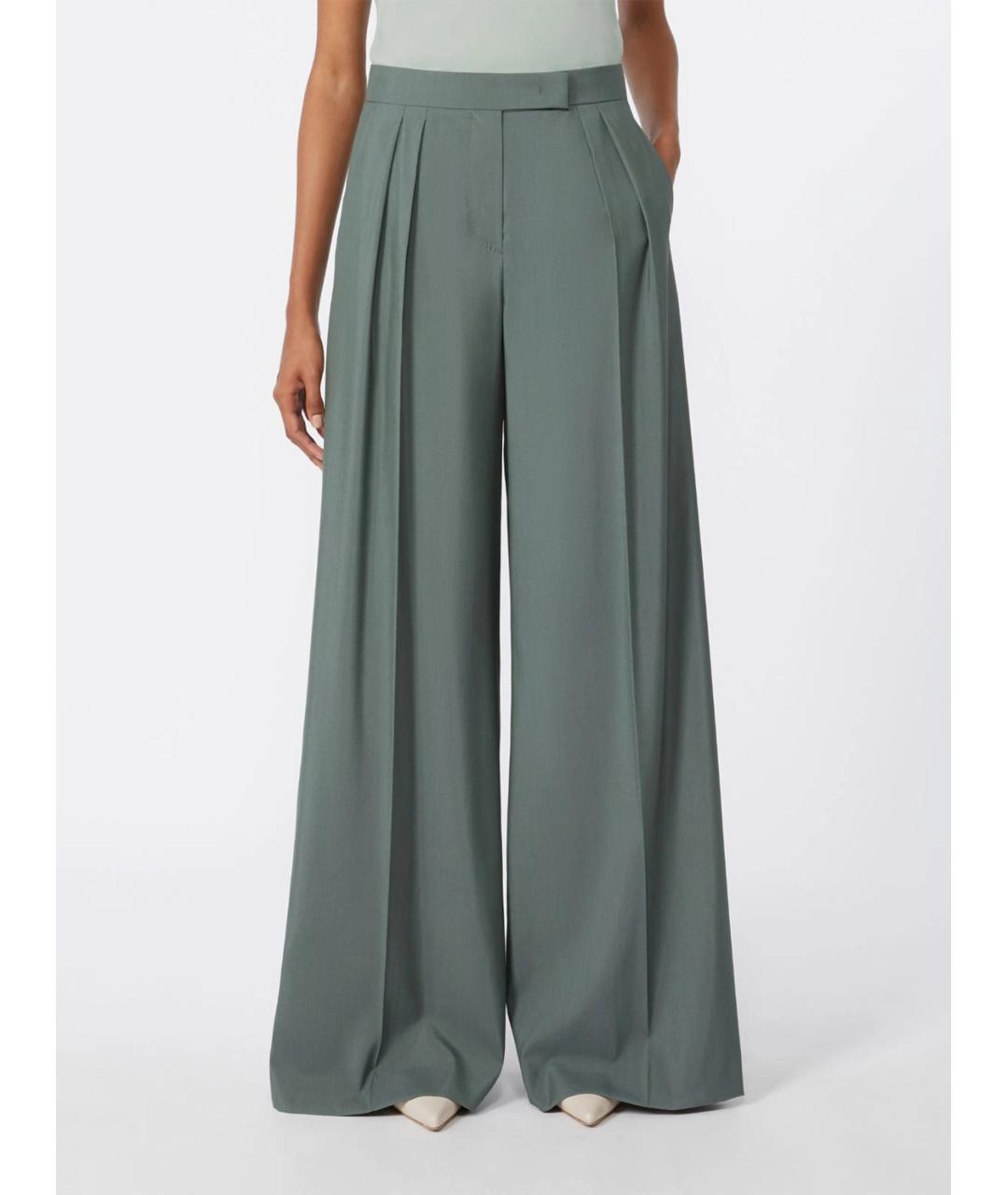 MAX MARA Зеленые шерстяные прямые брюки, фото 2