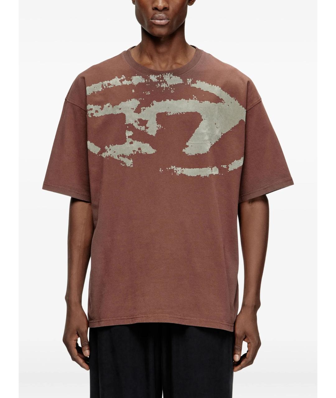 DIESEL Коричневая хлопковая футболка, фото 3