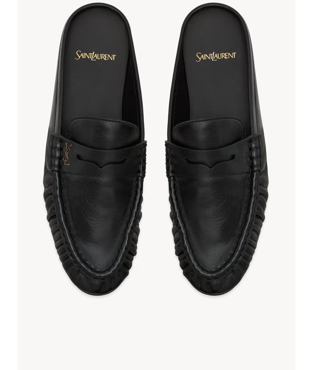 SAINT LAURENT Черные кожаные мюли, фото 2