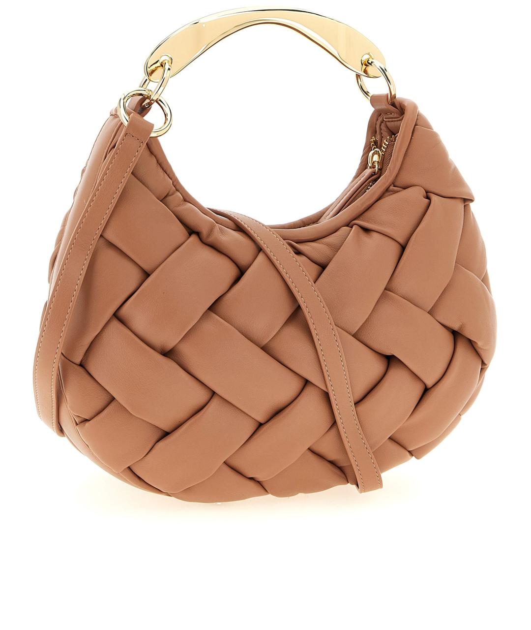 TWIN-SET Коричневая кожаная сумка с короткими ручками, фото 2