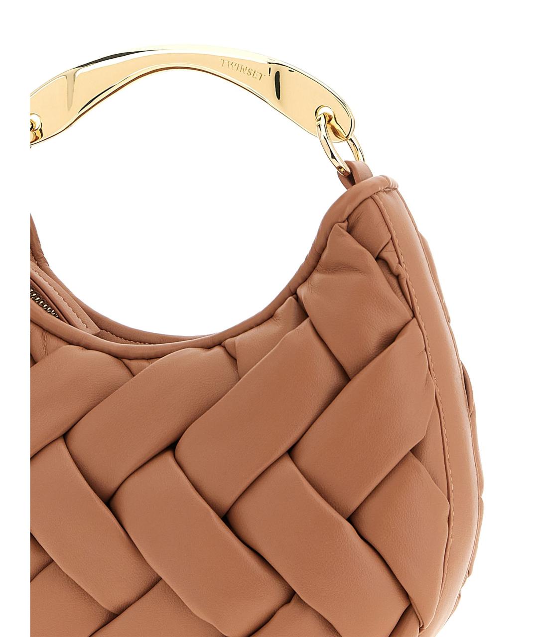 TWIN-SET Коричневая кожаная сумка с короткими ручками, фото 3