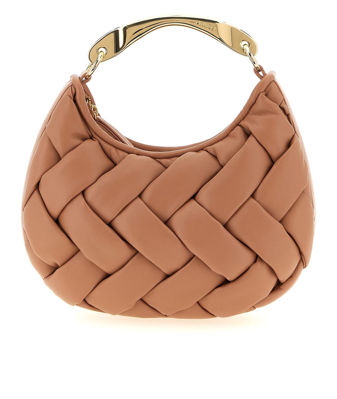 TWIN-SET Коричневая кожаная сумка с короткими ручками, фото 1