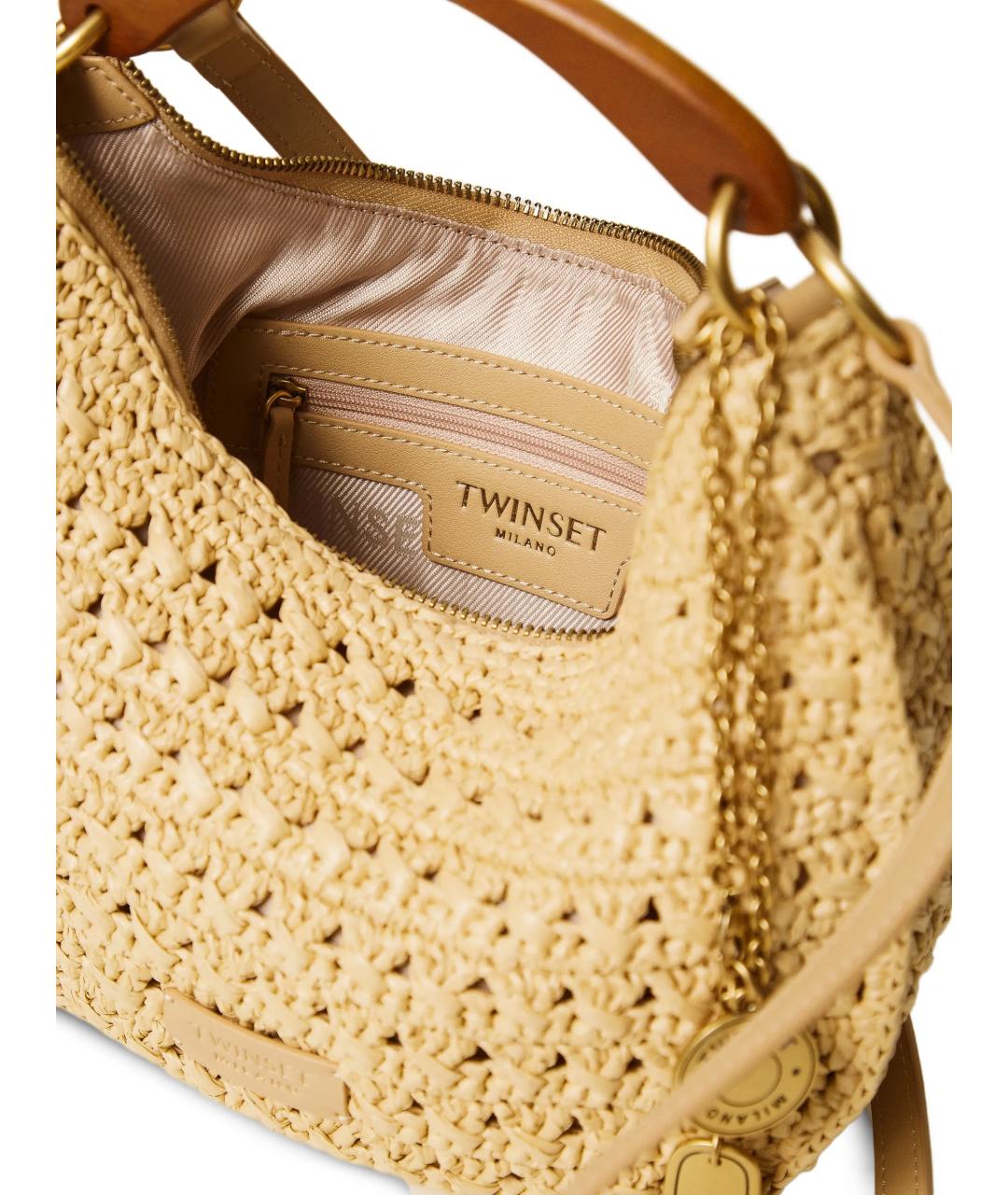 TWIN-SET Бежевая пелетеная сумка с короткими ручками, фото 3
