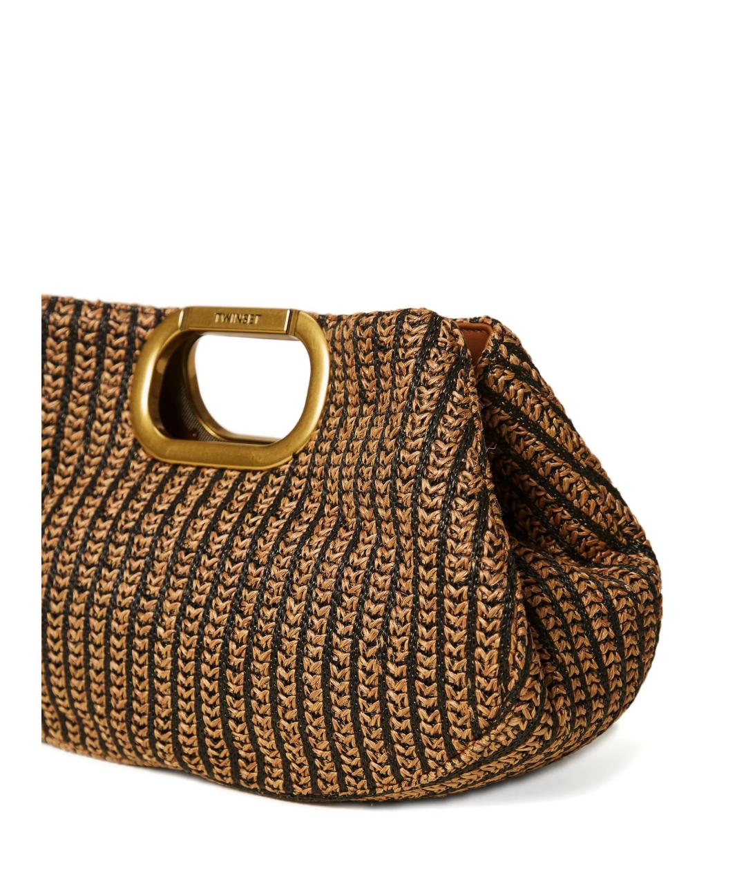 TWIN-SET Коричневая пелетеная сумка с короткими ручками, фото 3