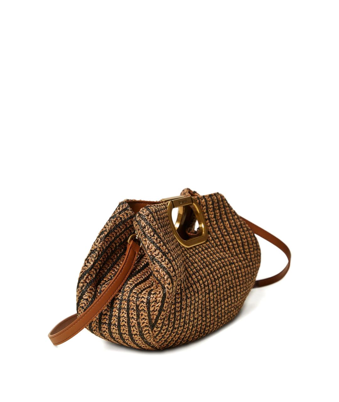 TWIN-SET Коричневая пелетеная сумка с короткими ручками, фото 2