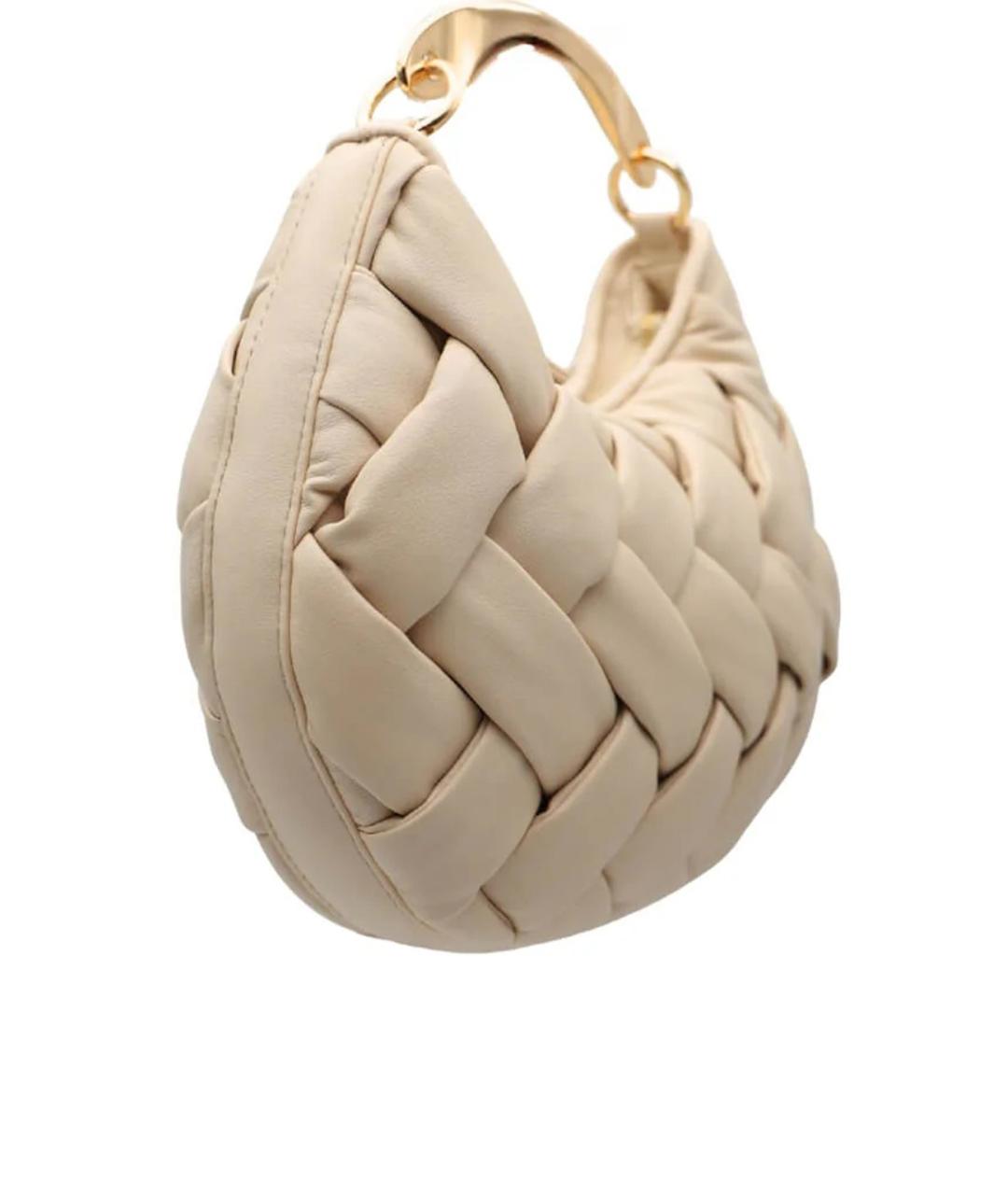 TWIN-SET Бежевая кожаная сумка с короткими ручками, фото 3