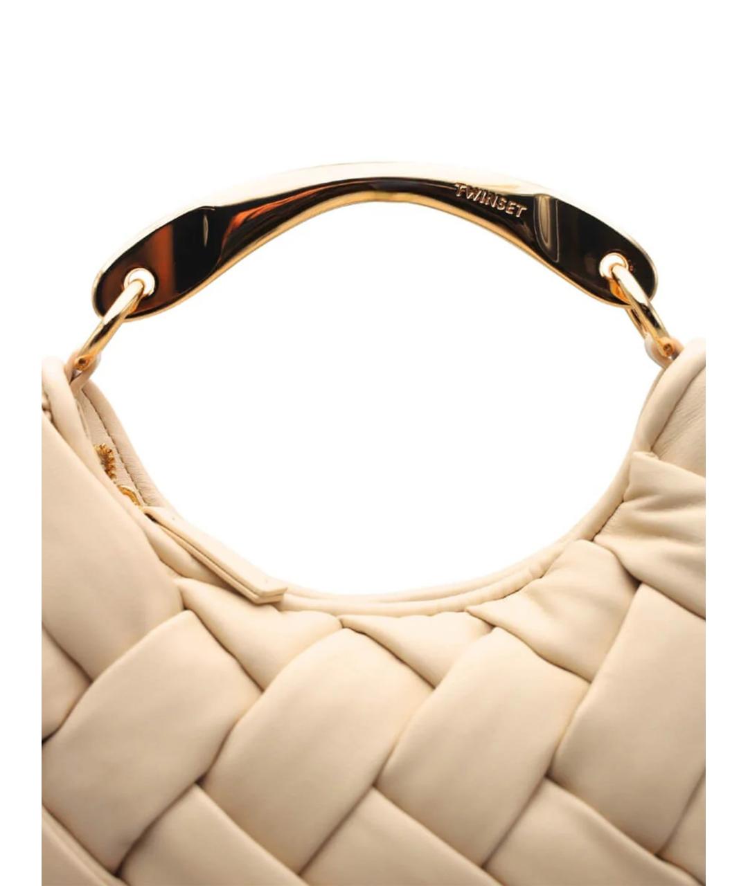 TWIN-SET Бежевая кожаная сумка с короткими ручками, фото 2
