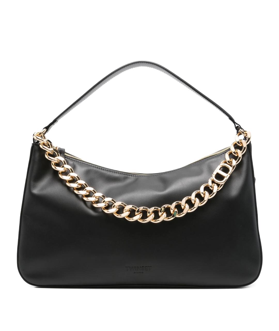 TWIN-SET Черная кожаная сумка с короткими ручками, фото 1
