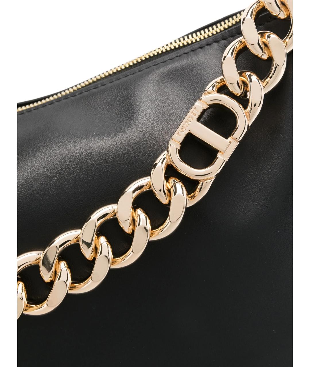 TWIN-SET Черная кожаная сумка с короткими ручками, фото 3