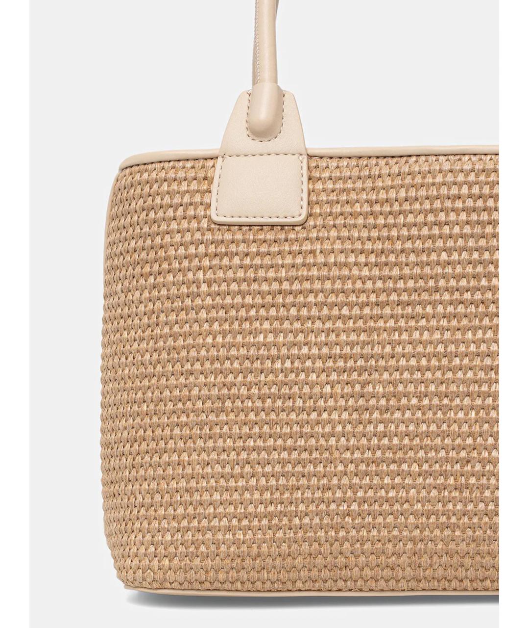 TWIN-SET Бежевая кожаная сумка с короткими ручками, фото 3