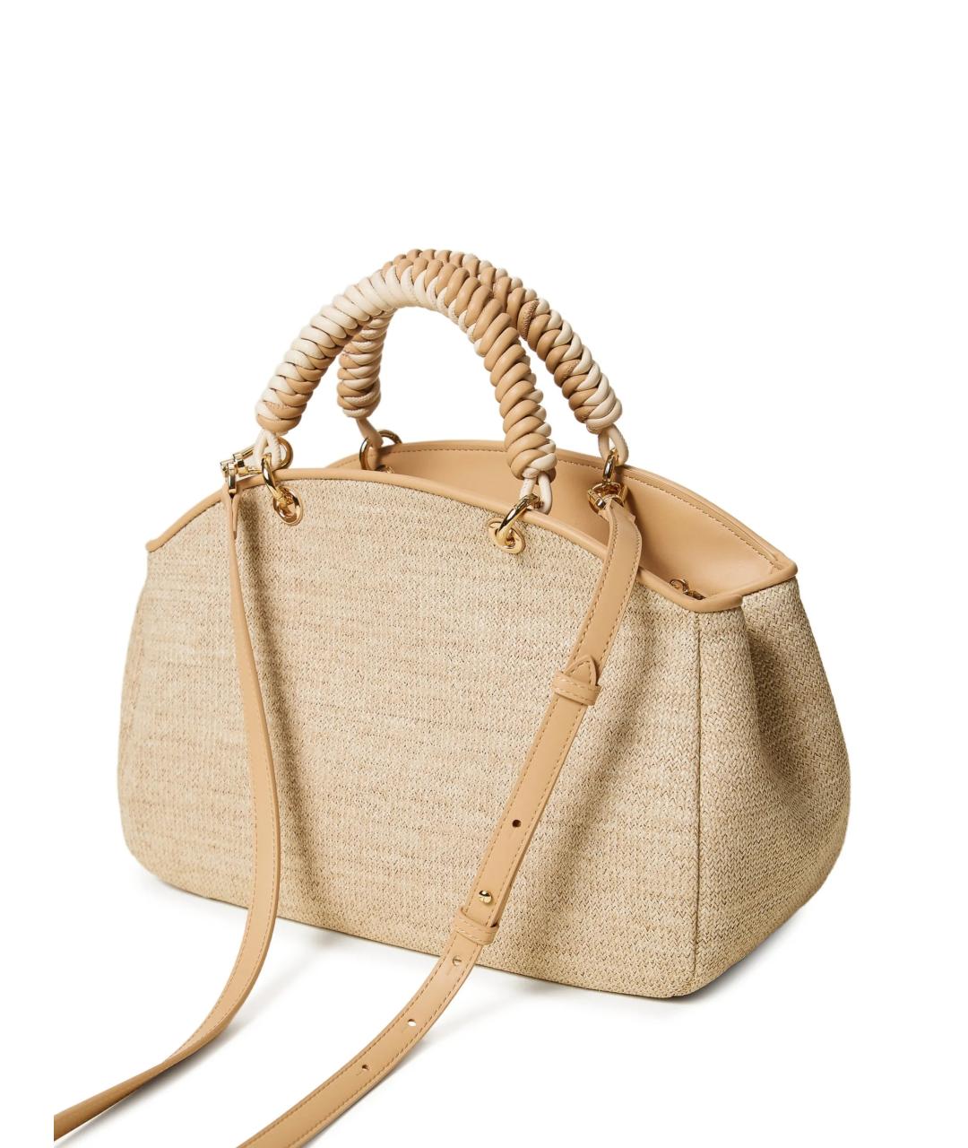 TWIN-SET Бежевая кожаная сумка с короткими ручками, фото 2