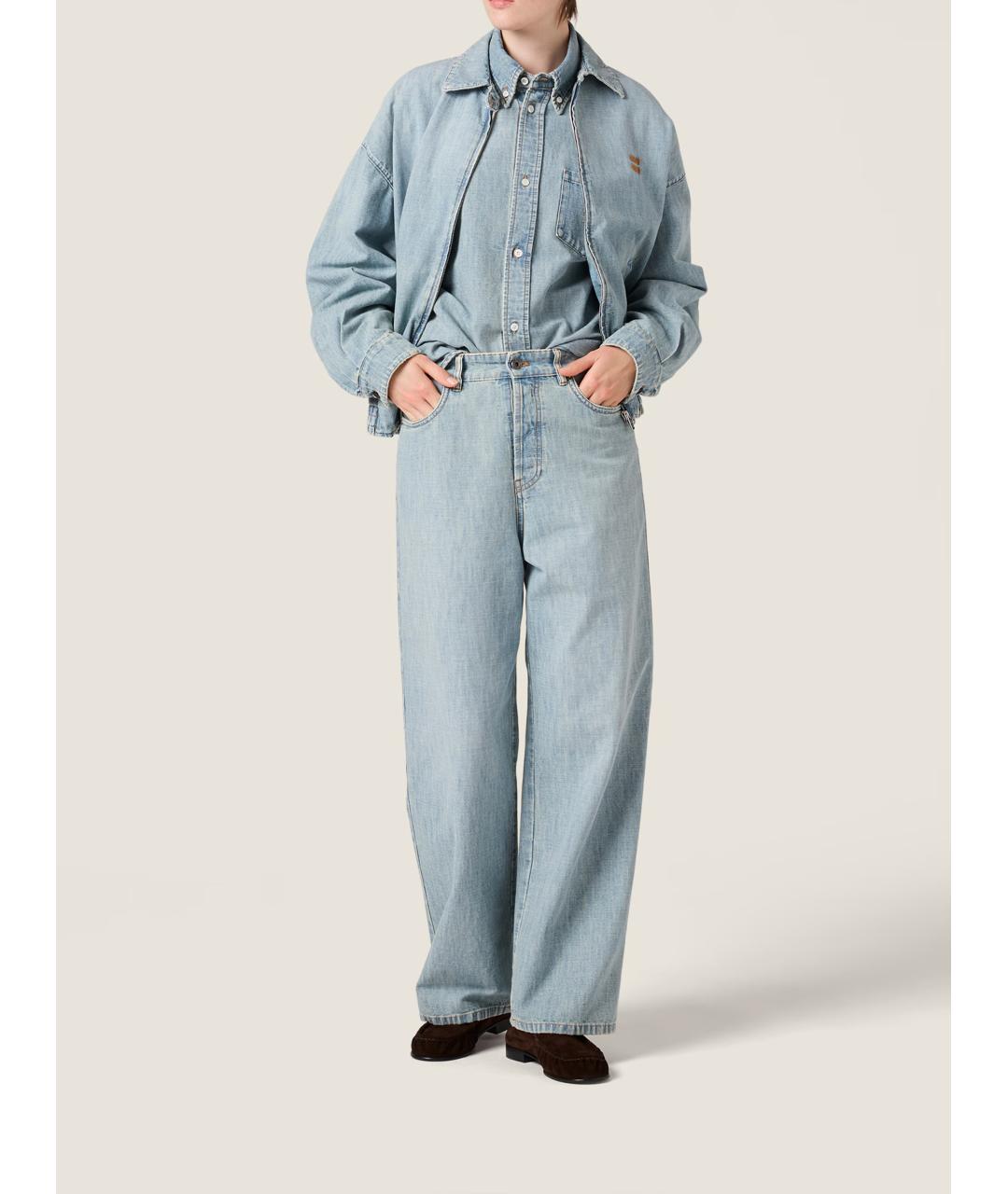 MIU MIU Голубые хлопковые прямые джинсы, фото 2