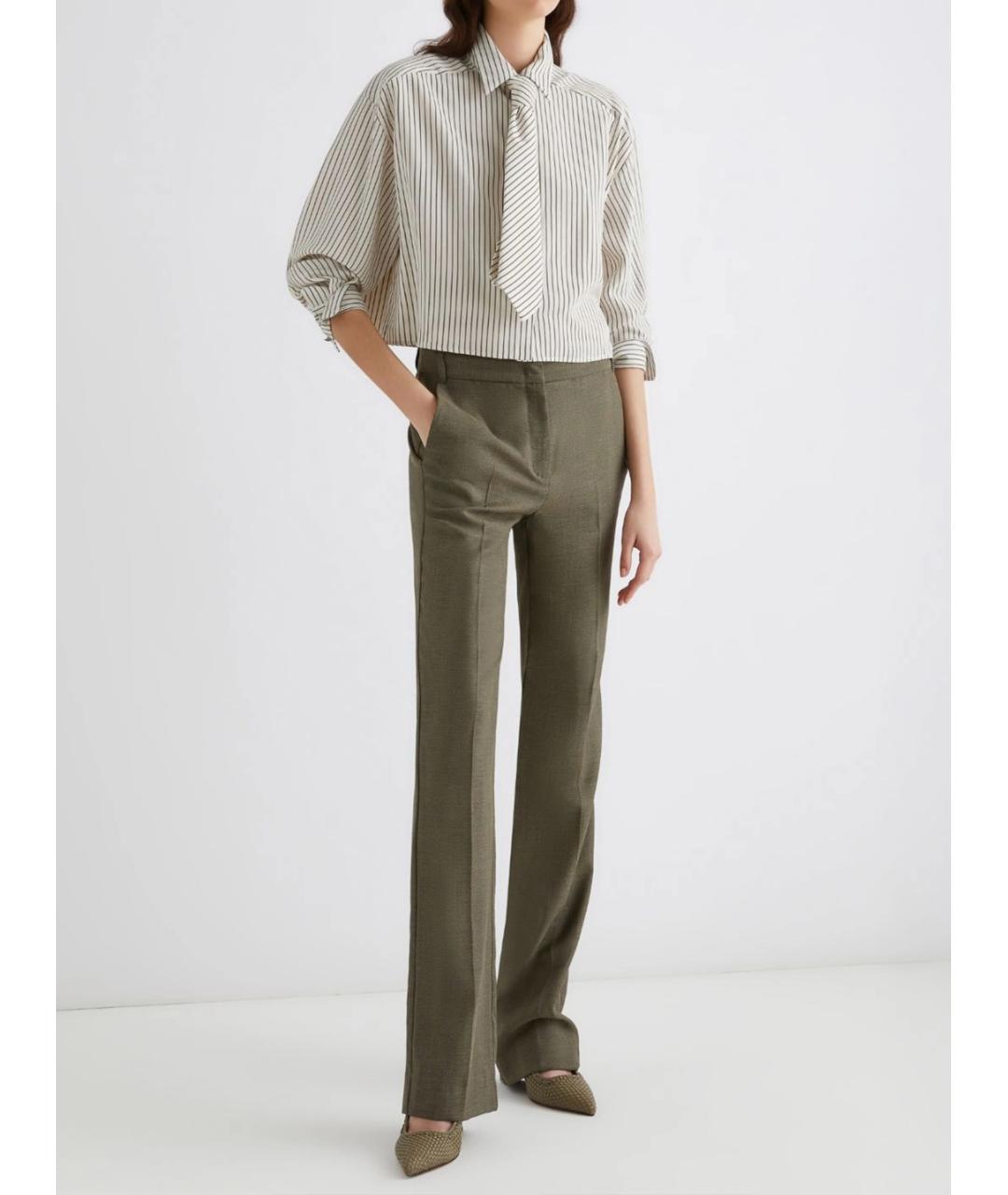 MARELLA Зеленые шерстяные прямые брюки, фото 2