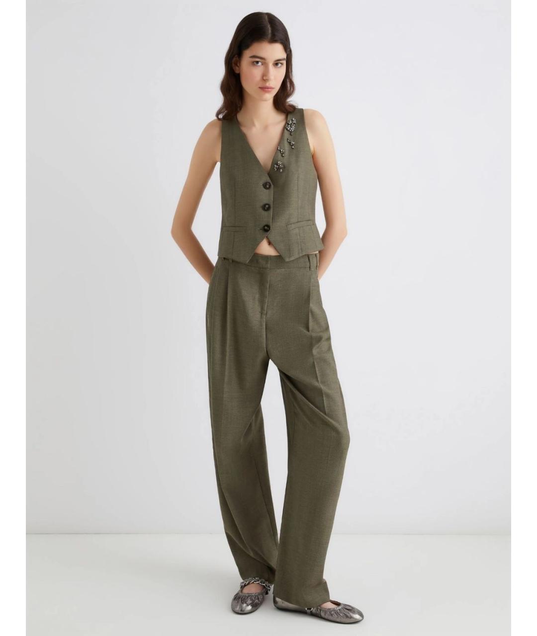 MARELLA Зеленые шерстяные прямые брюки, фото 3