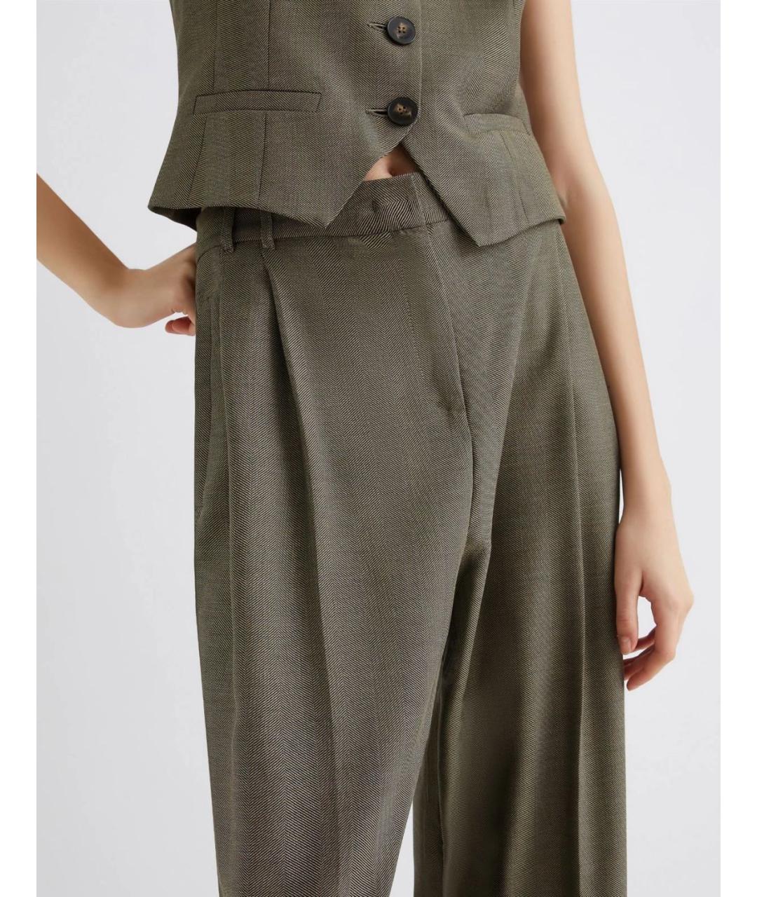 MARELLA Зеленые шерстяные прямые брюки, фото 2