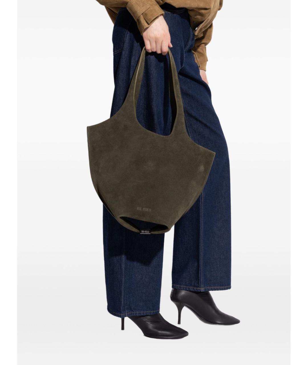 THE ATTICO Зеленая замшевая сумка тоут, фото 3