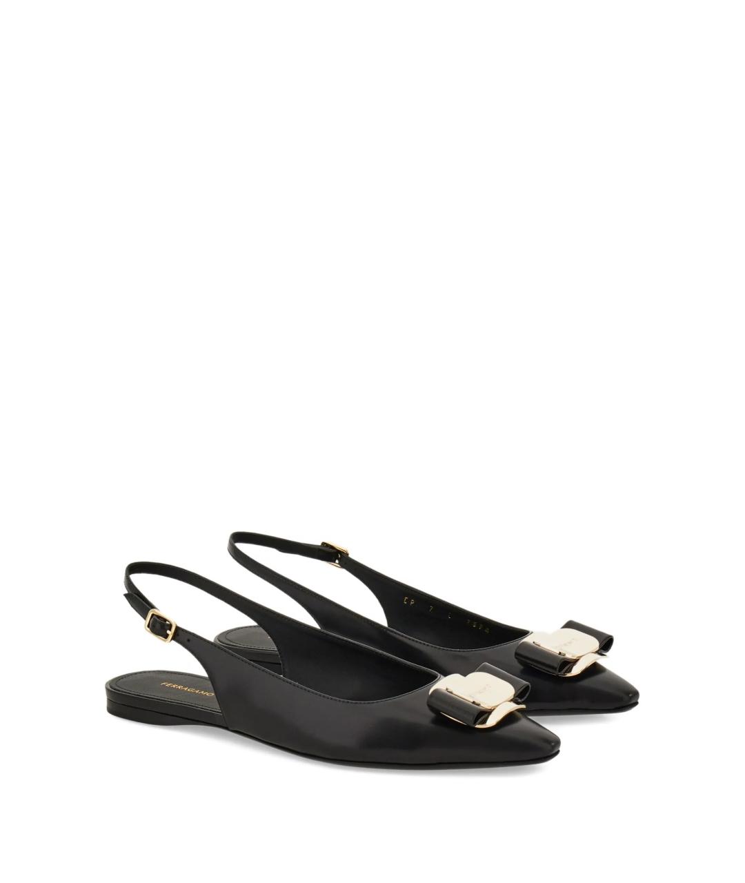 FERRAGAMO Черные кожаные балетки, фото 2