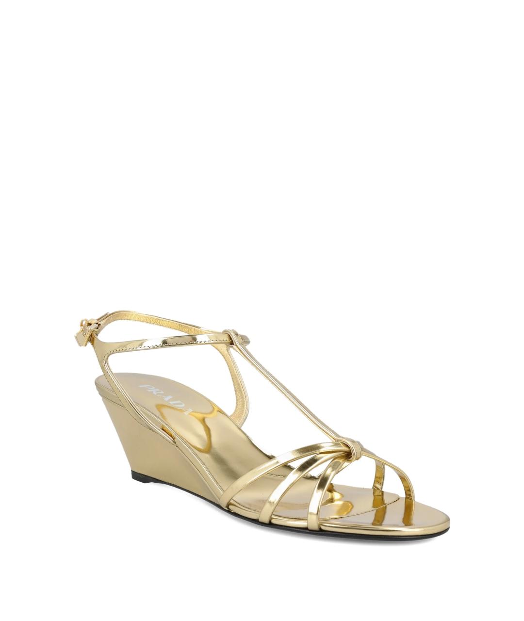 PRADA Золотые кожаные босоножки, фото 2