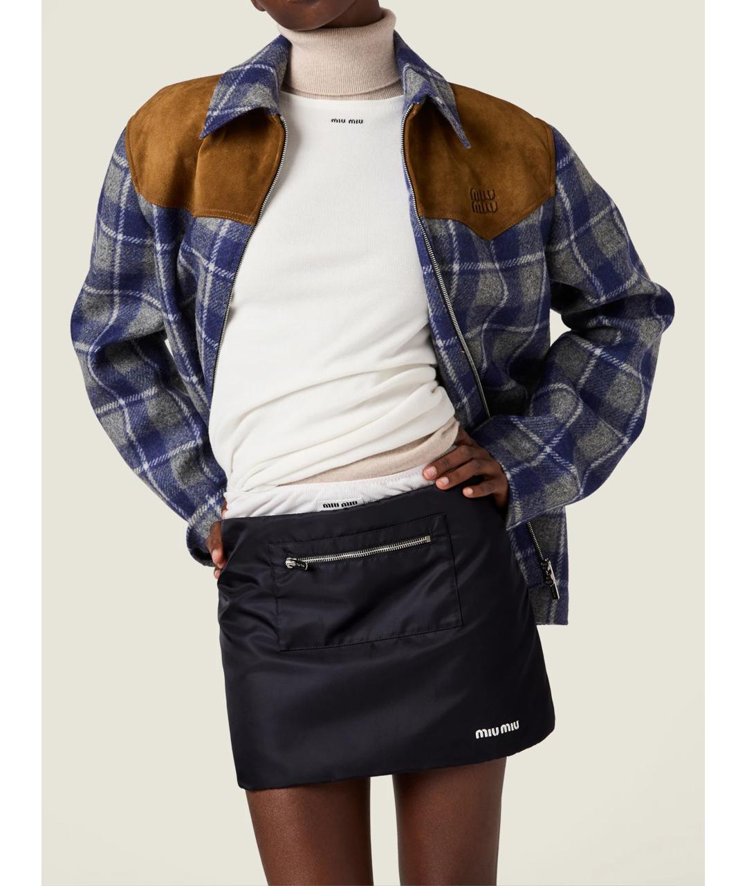 MIU MIU Темно-синяя полиамидовая юбка мини, фото 2