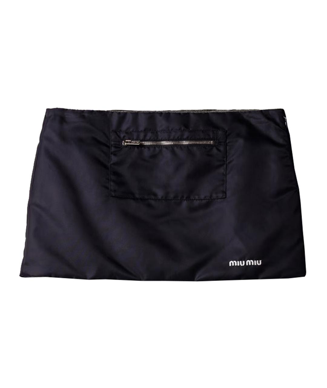 MIU MIU Темно-синяя полиамидовая юбка мини, фото 1