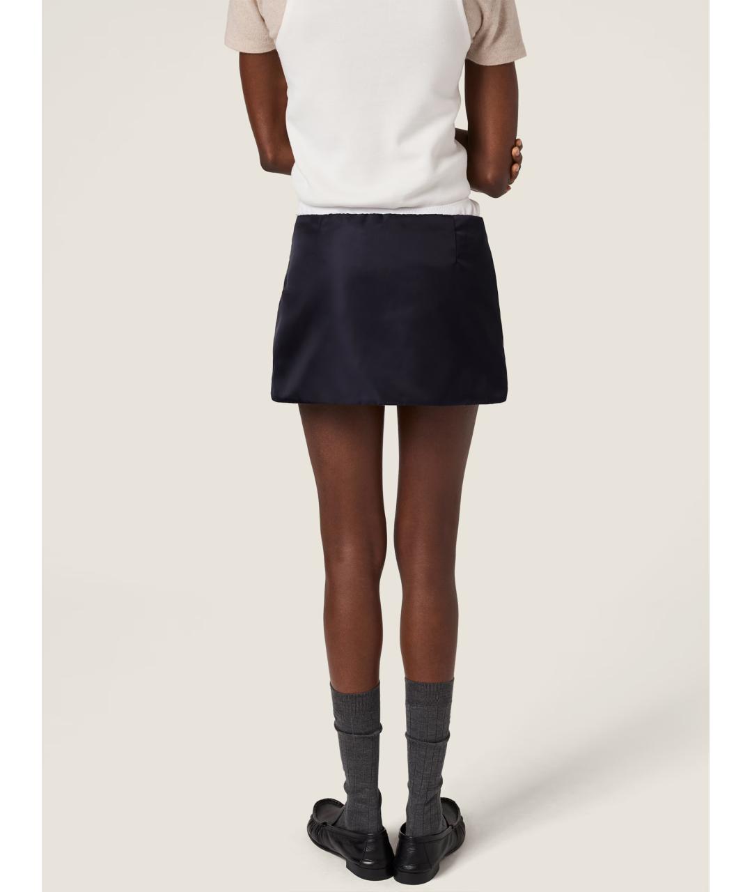 MIU MIU Темно-синяя полиамидовая юбка мини, фото 3