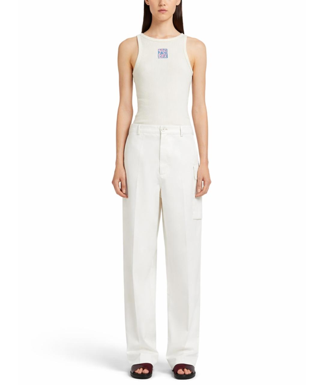 MARNI Белые хлопковые прямые брюки, фото 2