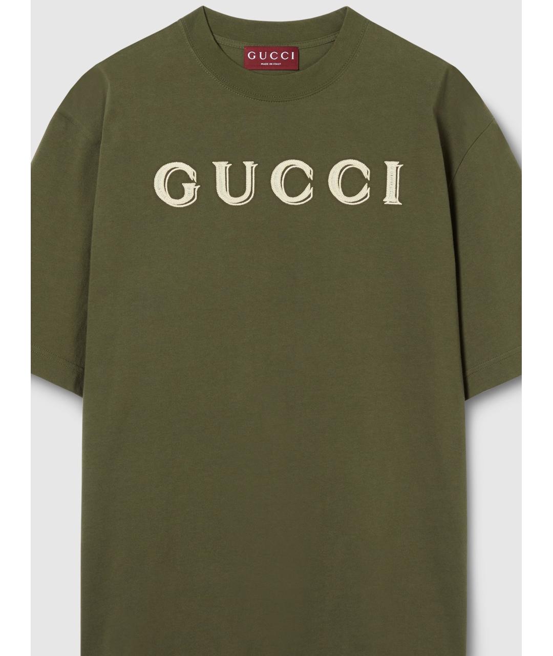 GUCCI Зеленая хлопковая футболка, фото 2