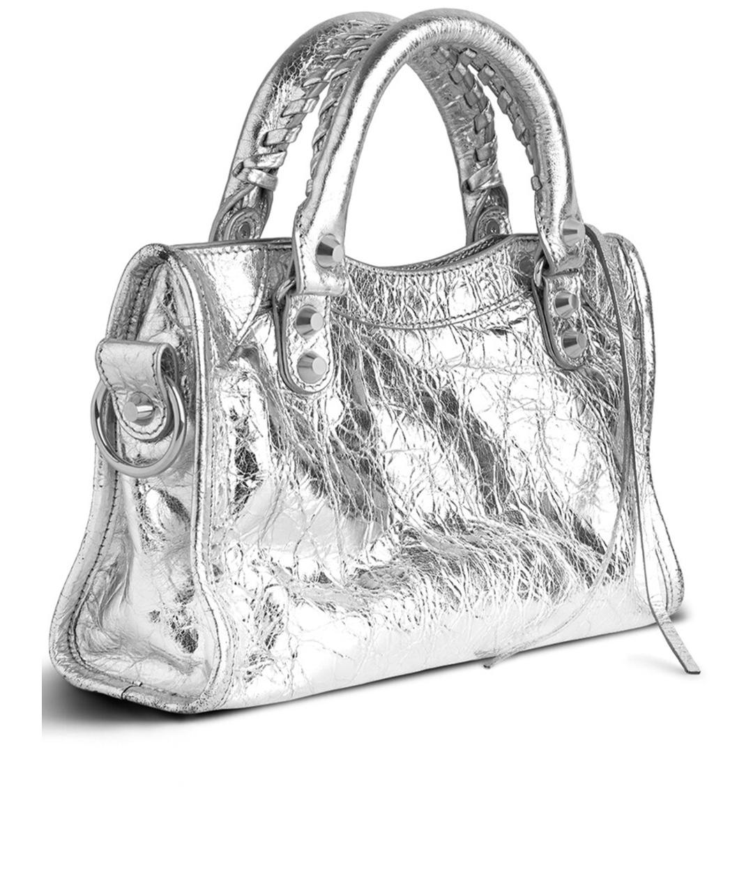 BALENCIAGA Серебряная кожаная сумка тоут, фото 3