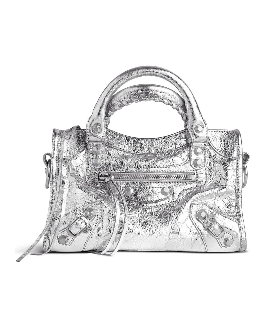 BALENCIAGA Серебряная кожаная сумка тоут, фото 1