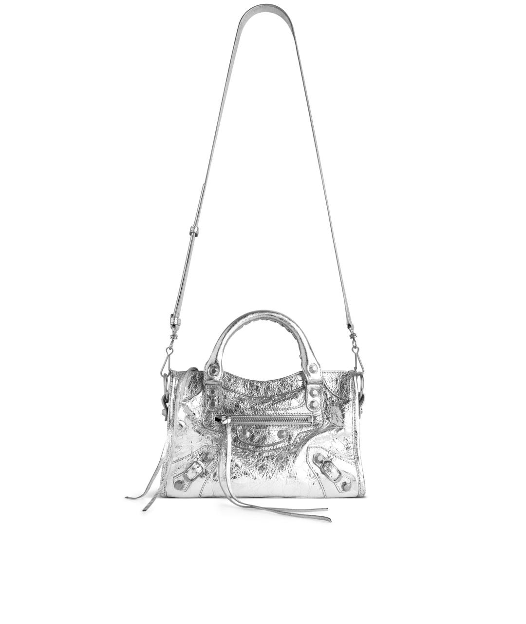 BALENCIAGA Серебряная кожаная сумка тоут, фото 4