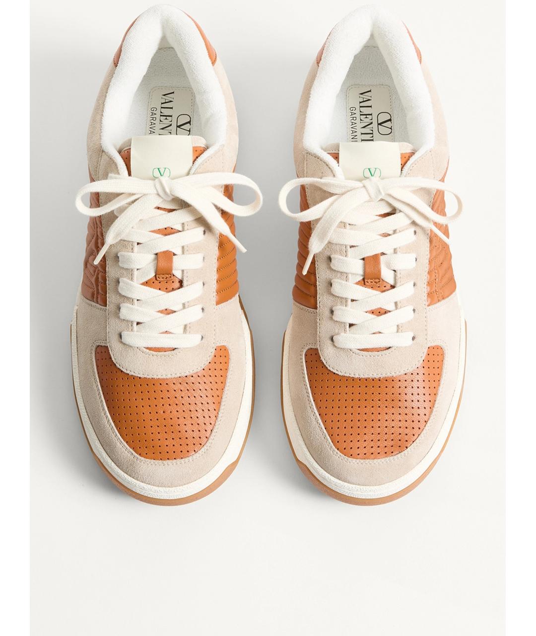 VALENTINO Бежевые кожаные низкие кроссовки / кеды, фото 4