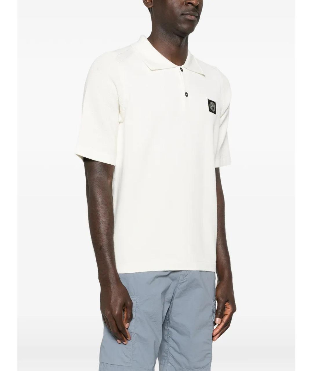 STONE ISLAND Белое хлопковое поло с коротким рукавом, фото 3