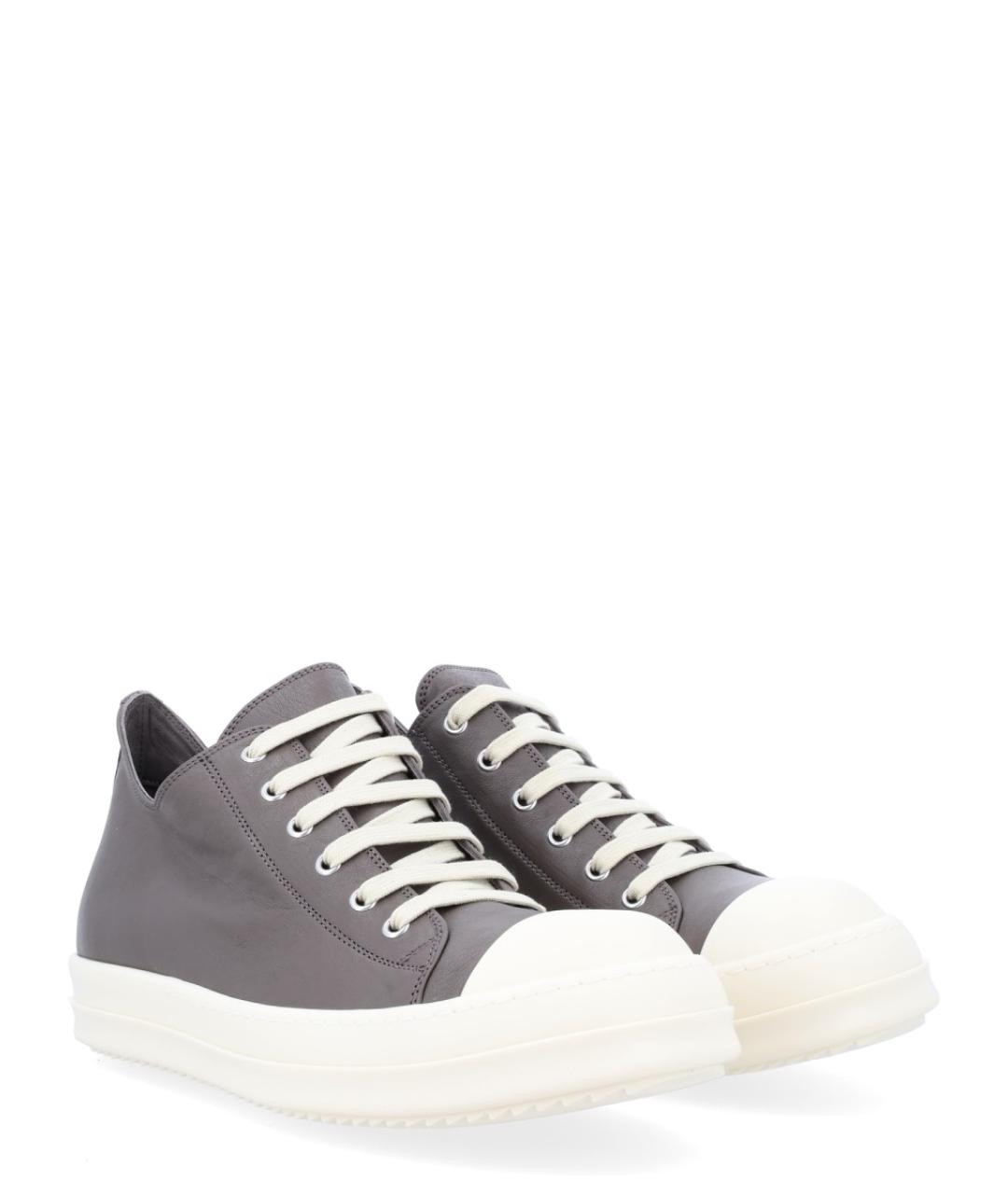 RICK OWENS Серые кожаные низкие кроссовки / кеды, фото 4