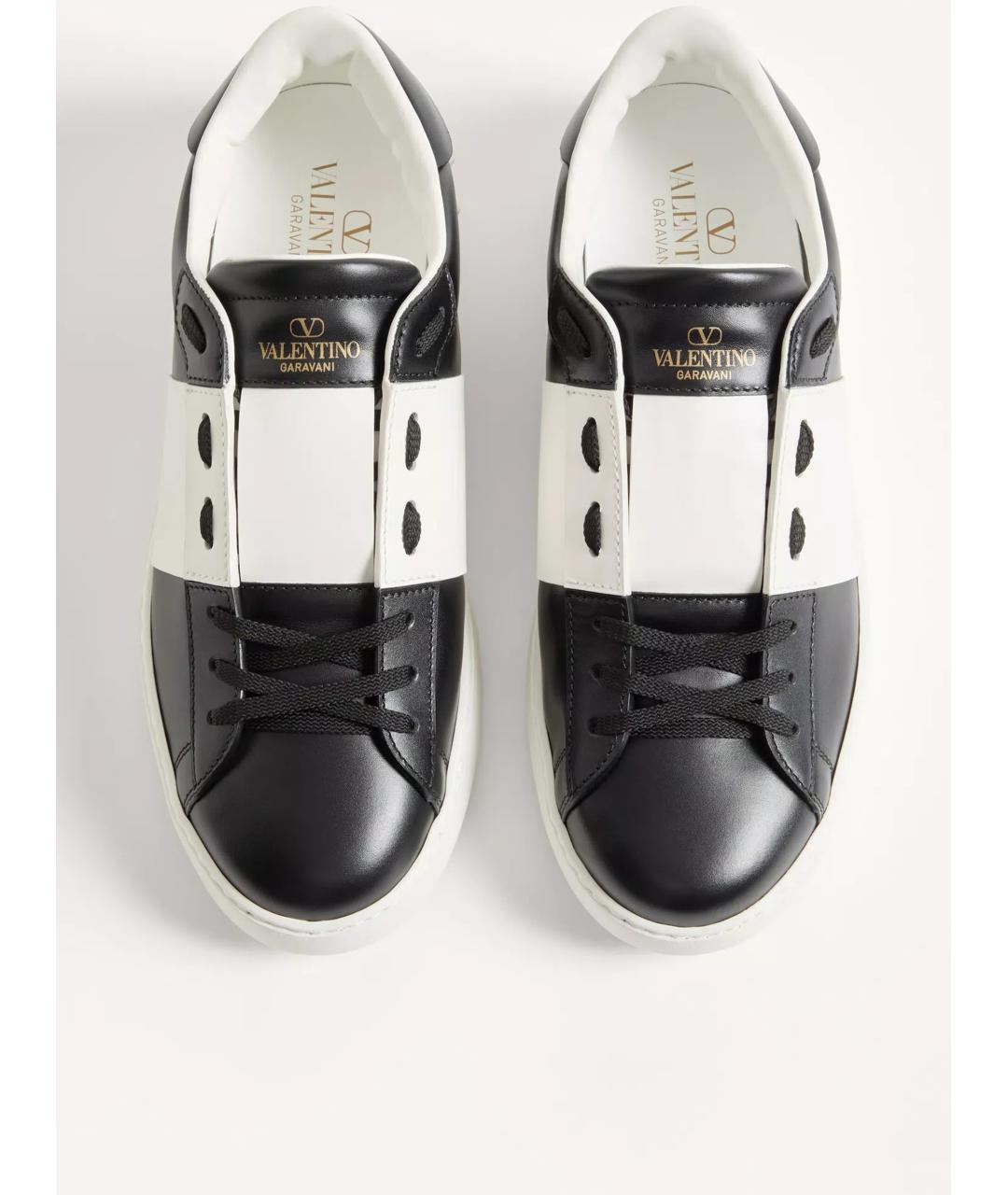 VALENTINO Черные кожаные низкие кроссовки / кеды, фото 4