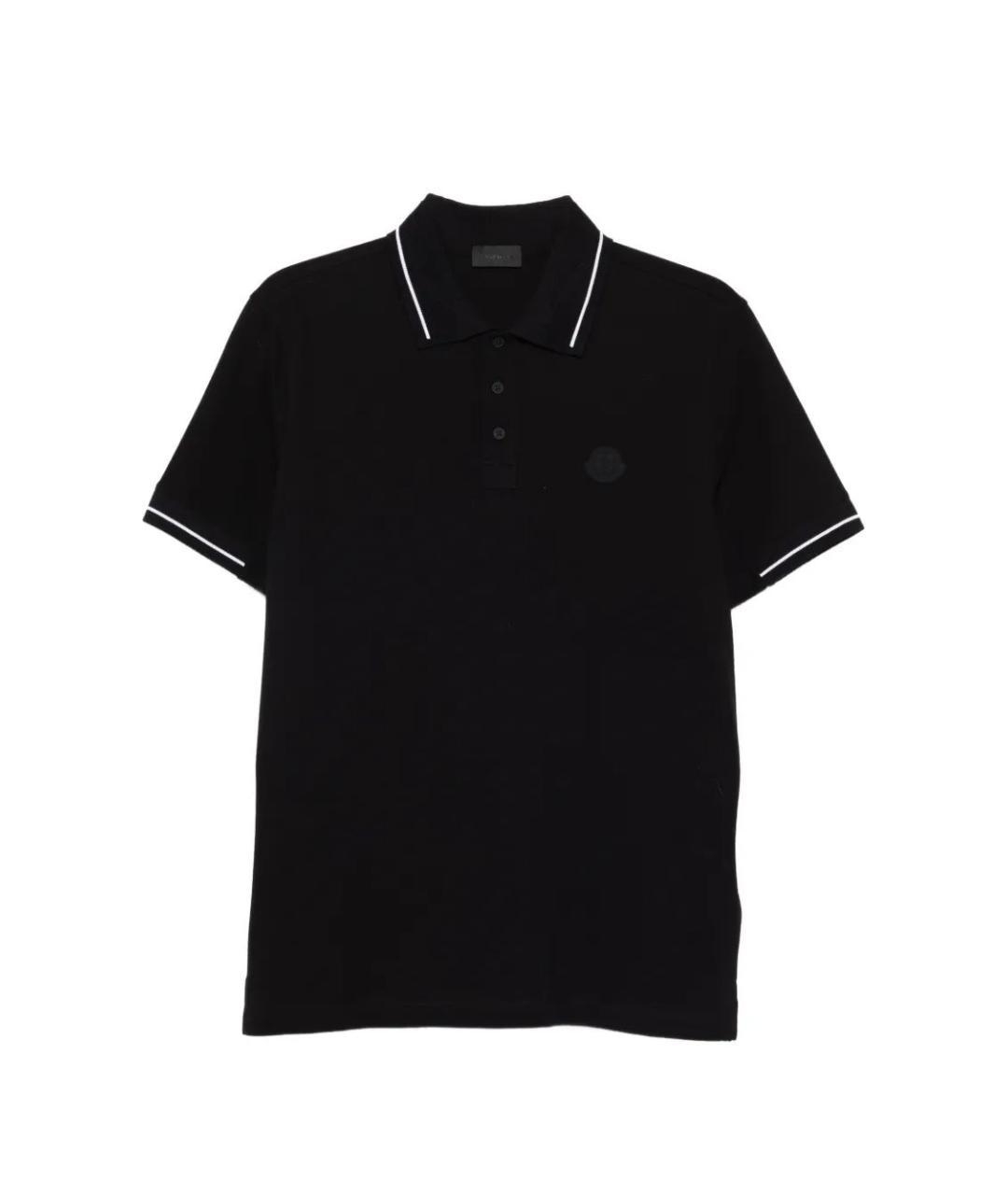 MONCLER Черное хлопковое поло с коротким рукавом, фото 1