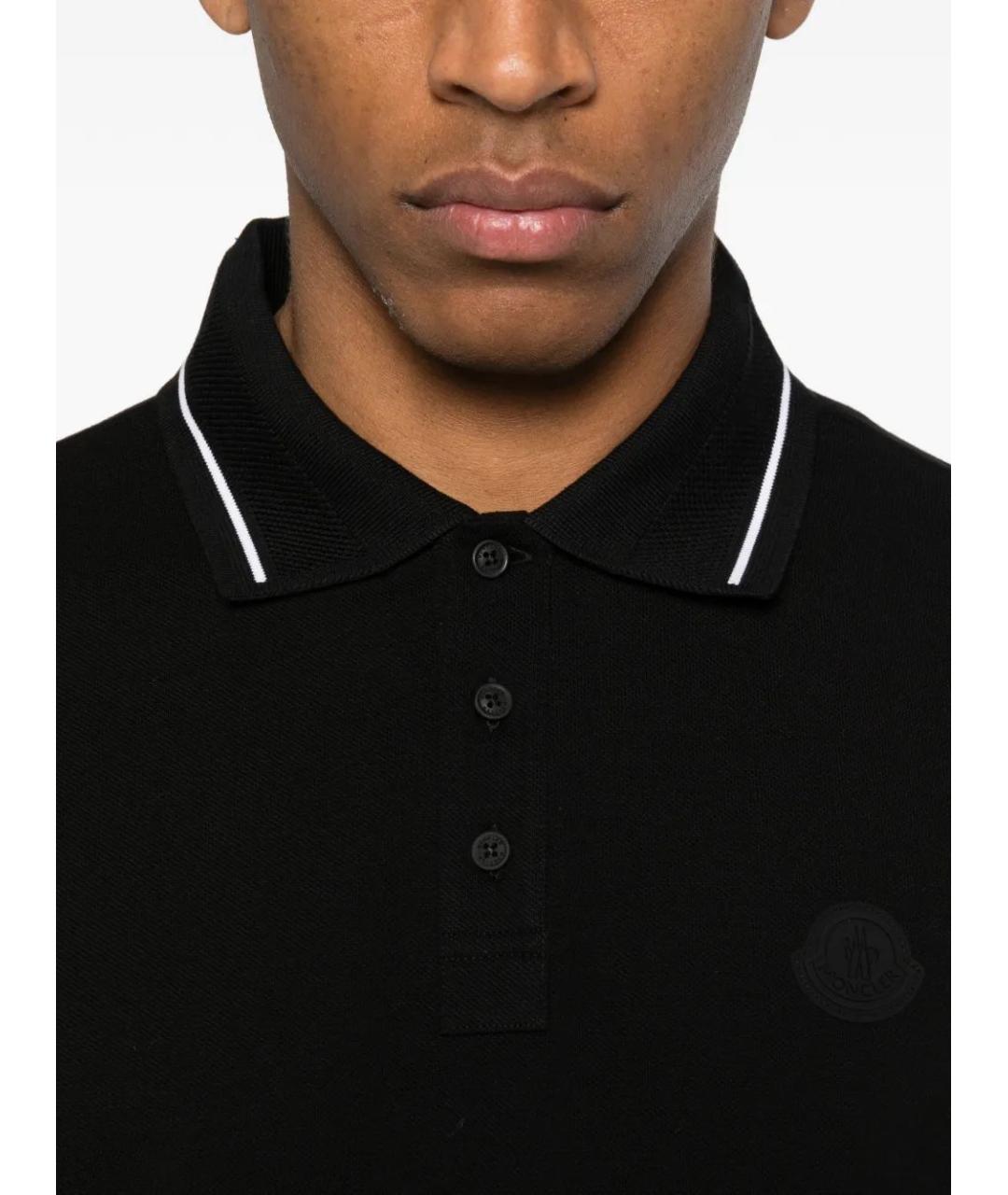 MONCLER Черное хлопковое поло с коротким рукавом, фото 5