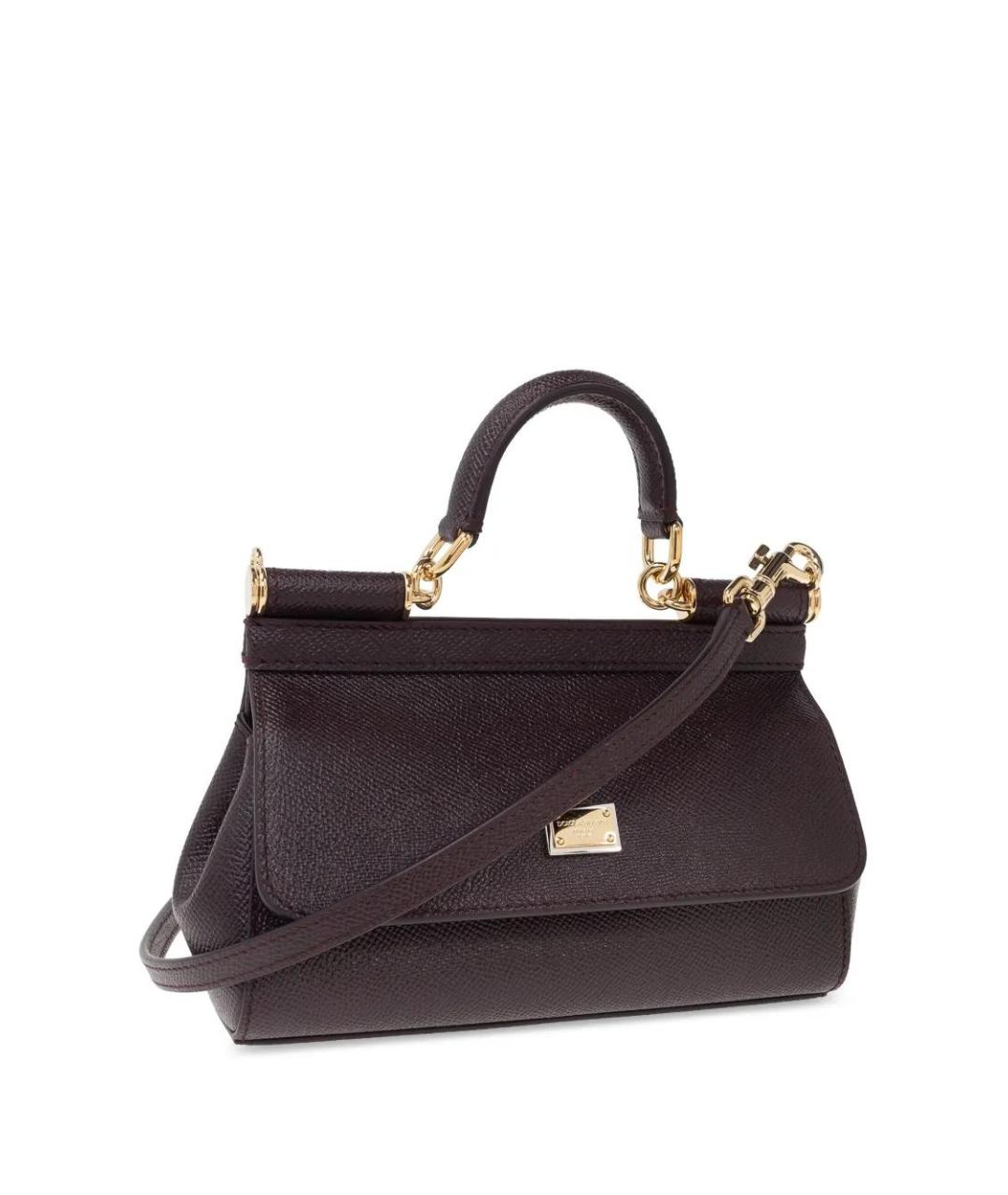 DOLCE&GABBANA Бордовая кожаная сумка с короткими ручками, фото 4