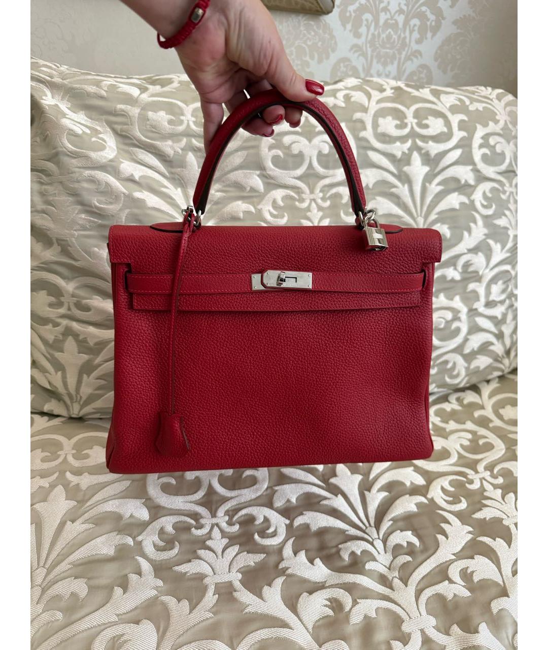 HERMES Красная кожаная сумка с короткими ручками, фото 4