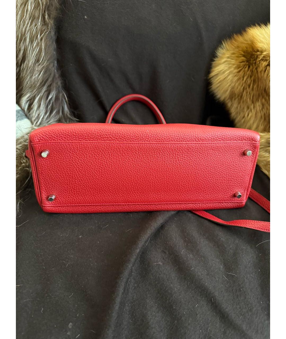 HERMES Красная кожаная сумка с короткими ручками, фото 2