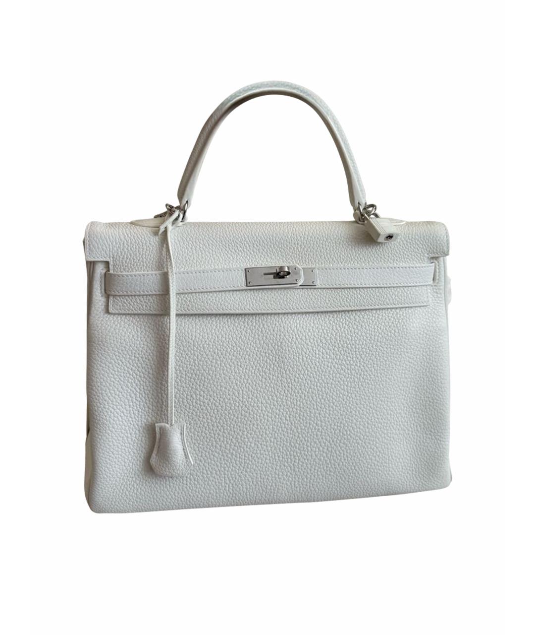 HERMES Белая кожаная сумка с короткими ручками, фото 1