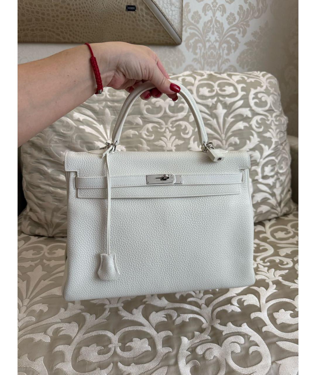 HERMES Белая кожаная сумка с короткими ручками, фото 4
