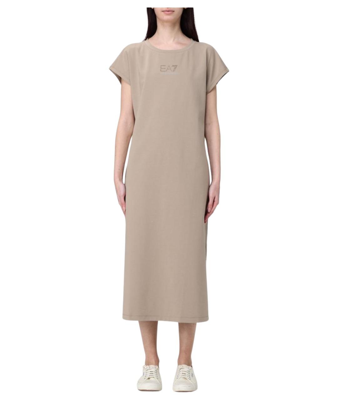 EA7 Бежевое хлопковое повседневное платье, фото 2