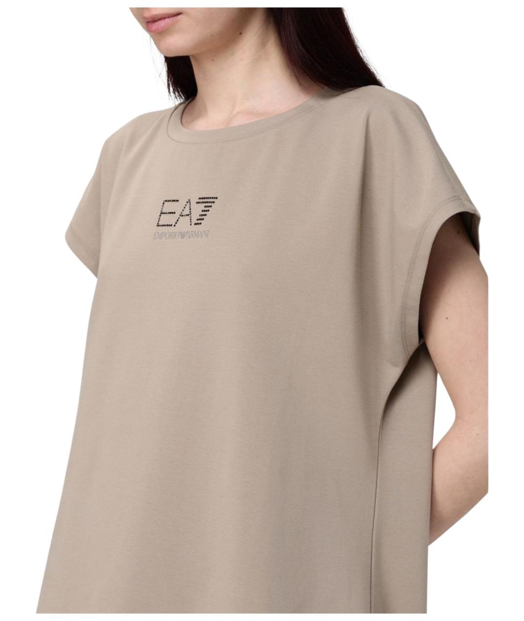 EA7 Бежевое хлопковое повседневное платье, фото 4