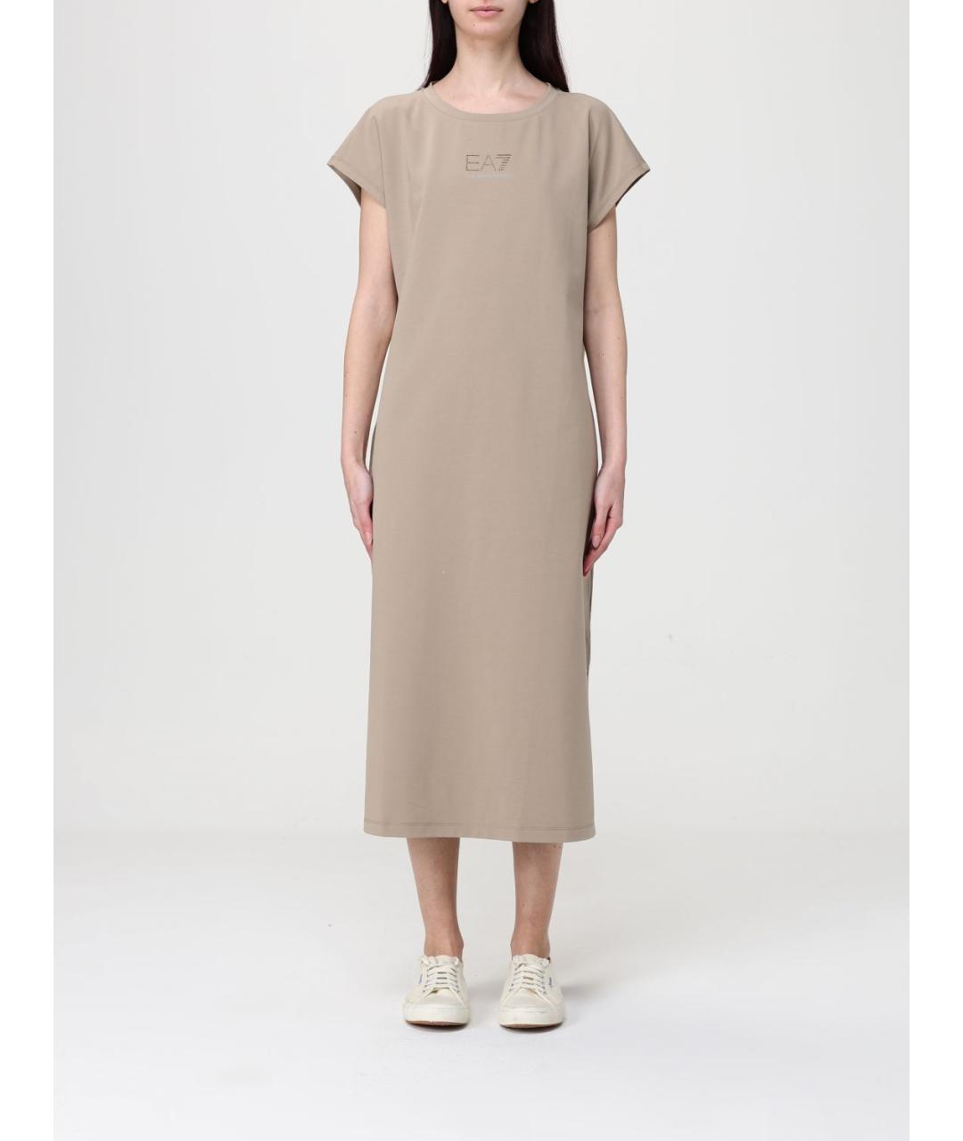 EA7 Бежевое хлопковое повседневное платье, фото 2