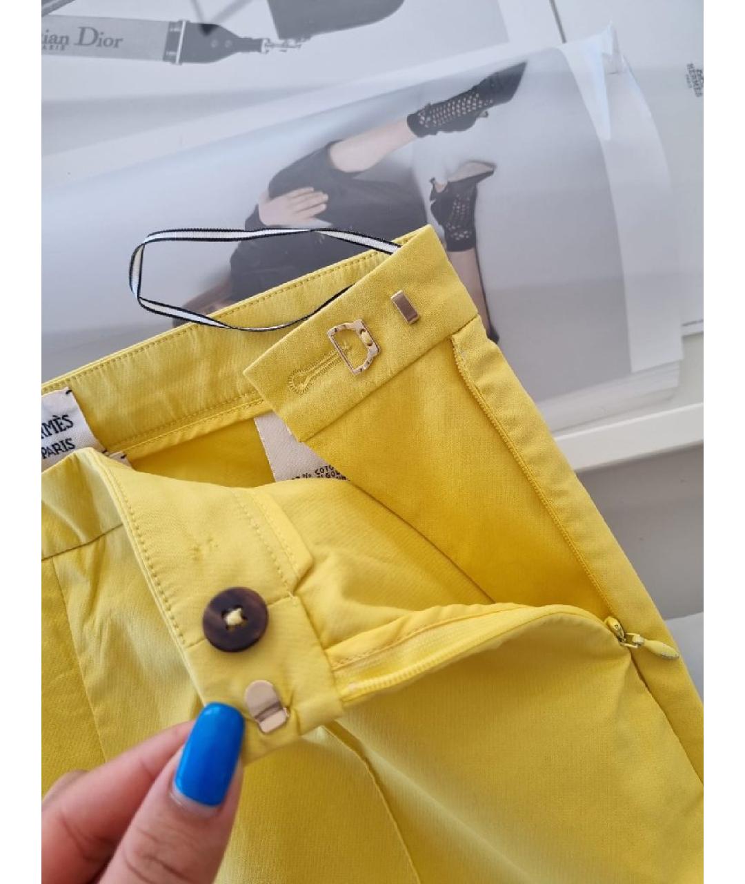 HERMES Желтые брюки узкие, фото 3