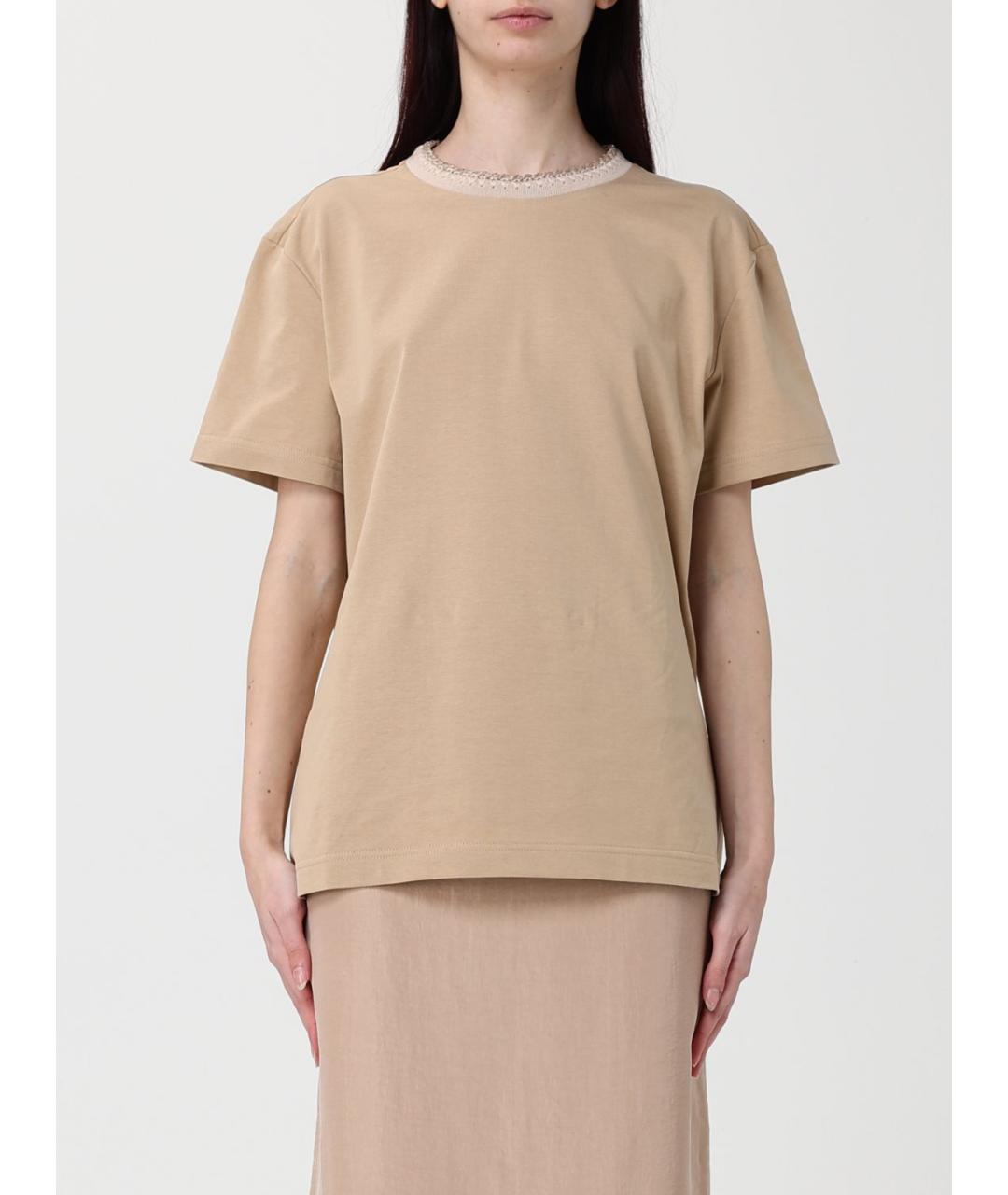 FABIANA FILIPPI Бежевая хлопковая футболка, фото 4
