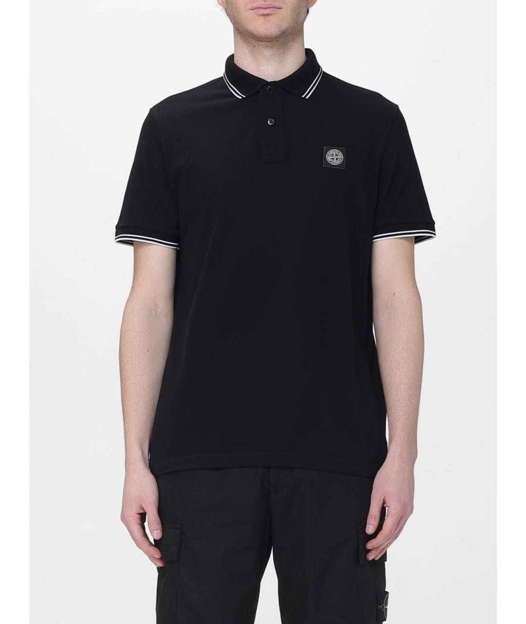 STONE ISLAND Черное хлопковое поло с коротким рукавом, фото 4