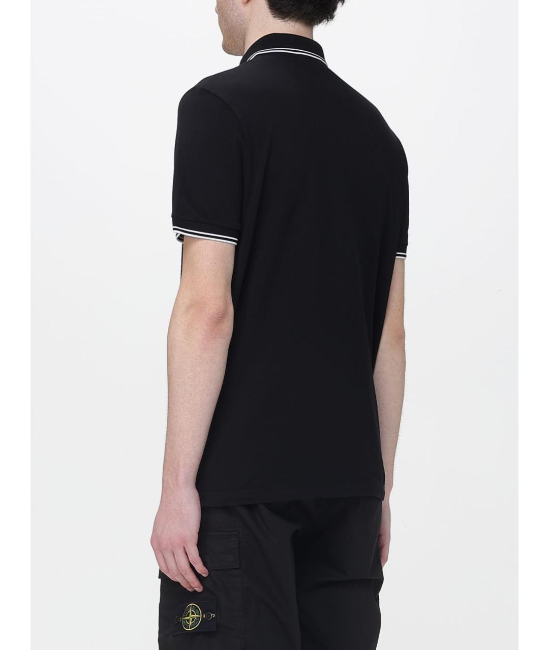 STONE ISLAND Черное хлопковое поло с коротким рукавом, фото 2