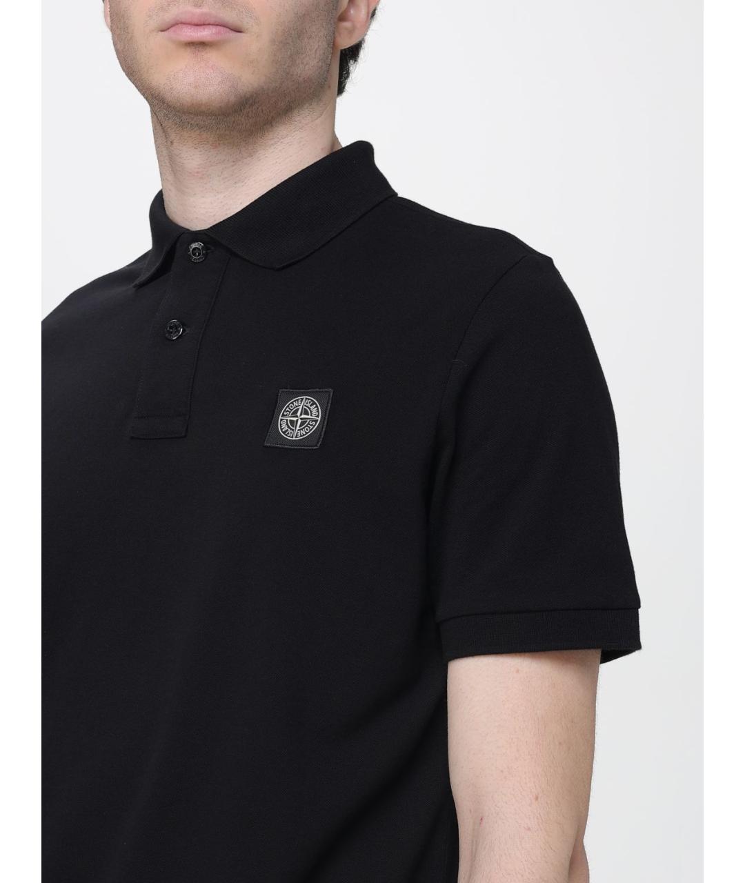 STONE ISLAND Черное хлопковое поло с коротким рукавом, фото 5