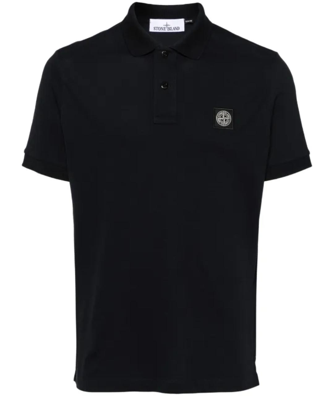 STONE ISLAND Черное хлопковое поло с коротким рукавом, фото 1